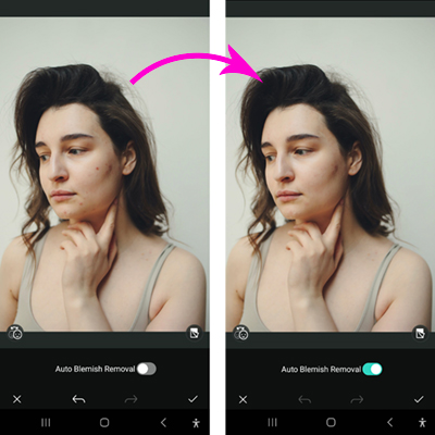 PhotoDirector Blemish app remover mancha no rosto