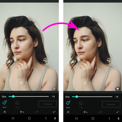 PhotoDirector AI Removal app remover mancha no rosto